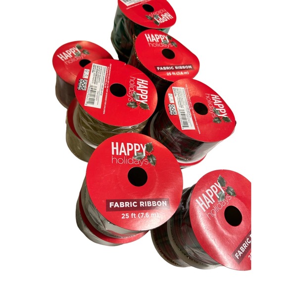 Bundle 13 Christmas Holiday Fabric Ribbons 25ft each - Picture 2 of 16